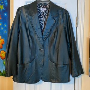 Denim&Co Dark Green Leather Blazer